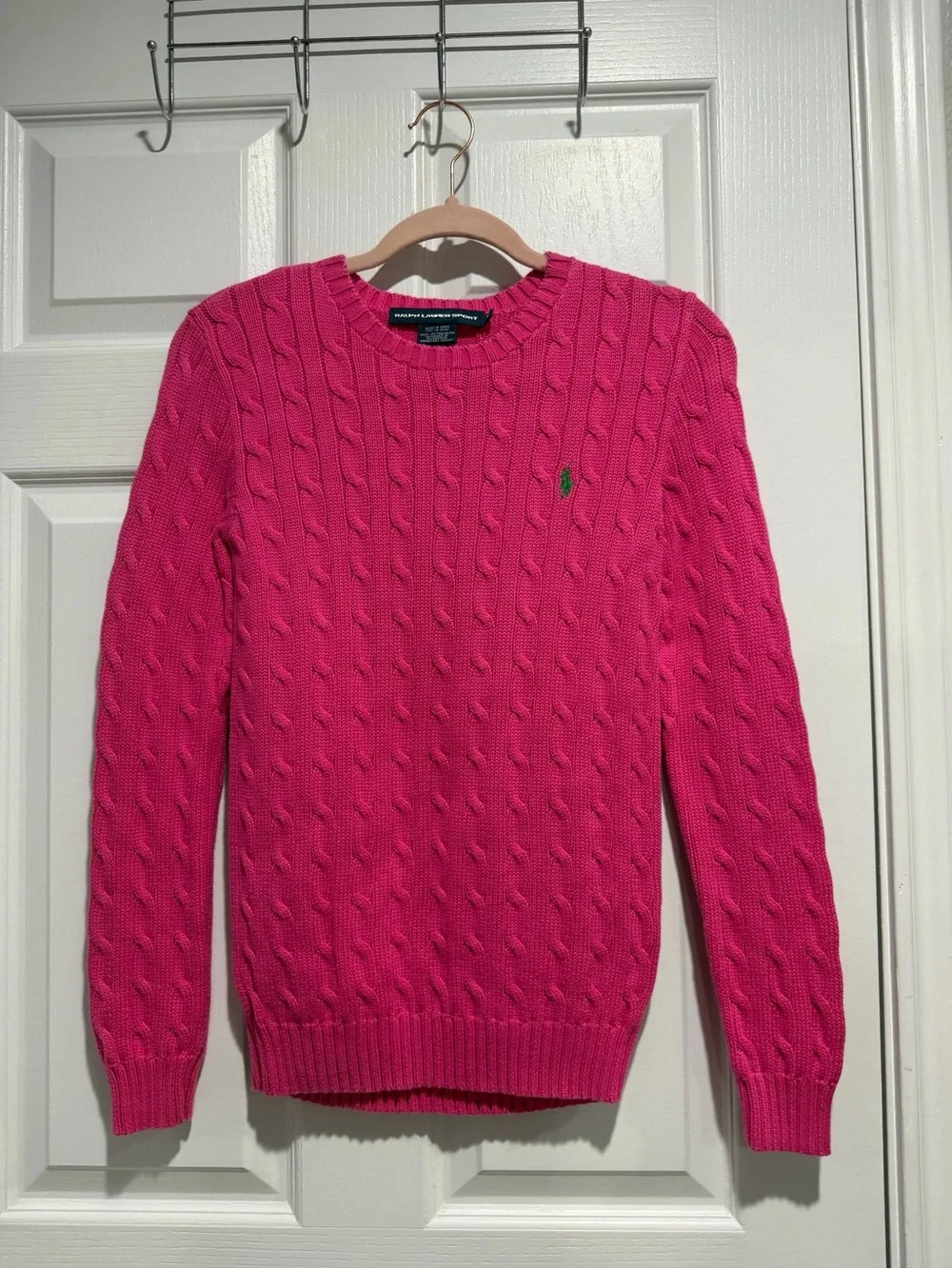 Ralph Lauren Men’s Cable Knit Crewneck Sweater - Hot Pink